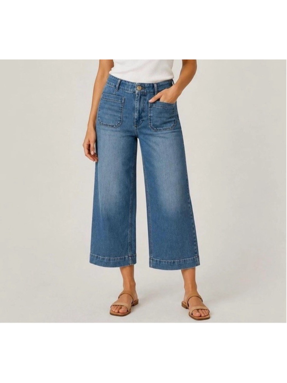 Maeve Colette Wide Leg Jeans Cropped Sz 29 High Rise Anthropologie Blue Denim